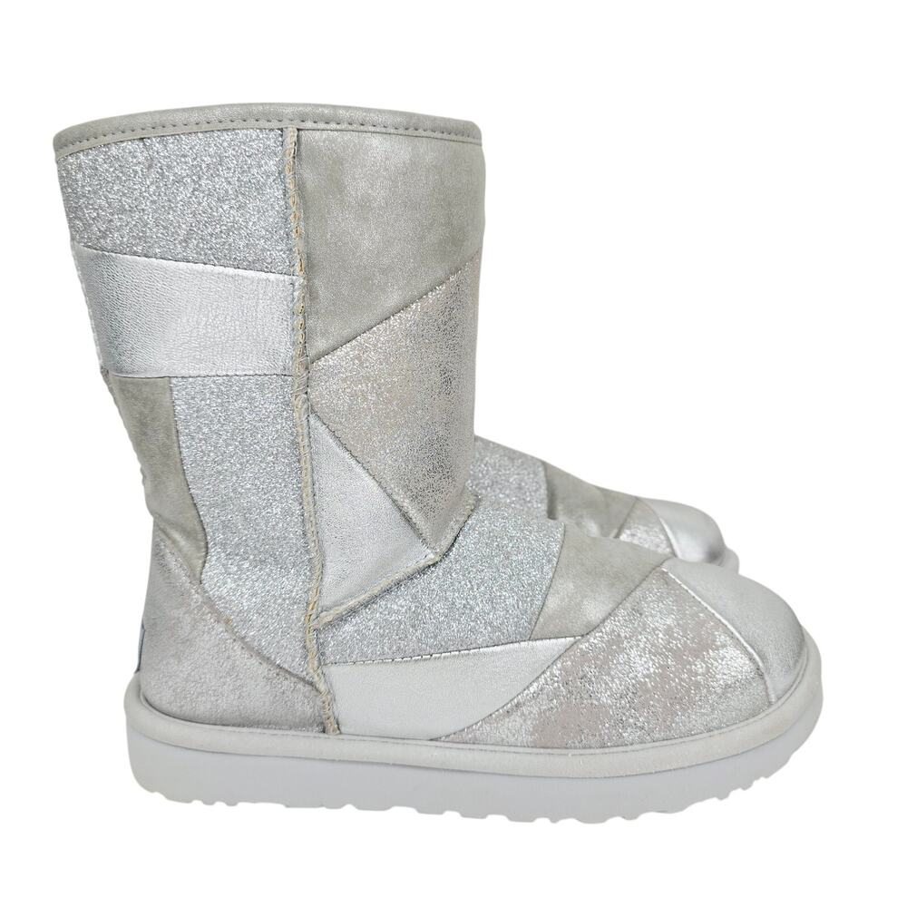 Ugg Classic Short Glitter Patchwork Booties Silve… - image 1